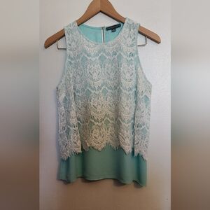 Brixon Ivy Aqua and White Lace Sleeveless Top